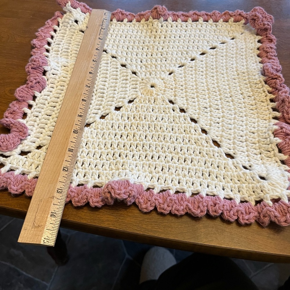 Elegant Pink and Cream Crochet Table Doily